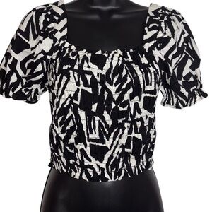 Monteau Linen Blend Crop Top Square Neck Puff Sleeve Women’s Size Medium